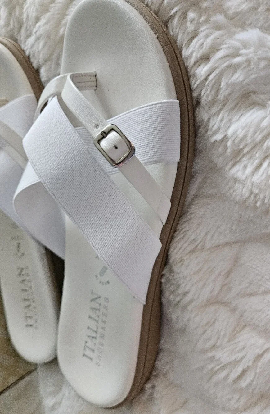 Italian Shoemakers White and Tan Crisscross Platform Sandals